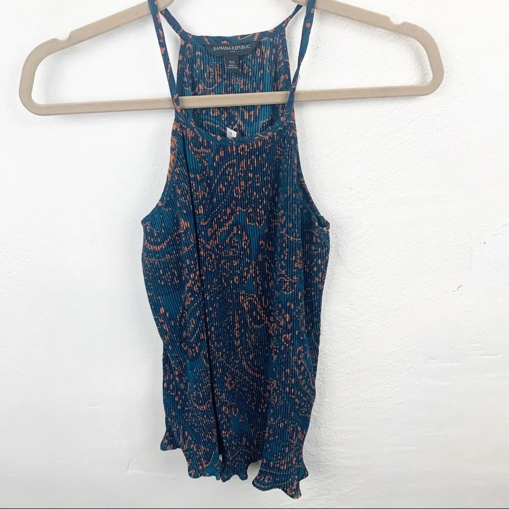 Banana Republic Size XS Blue Paisley‎ Printed Pleated Tank New NWT
